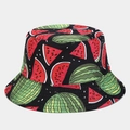 Double-sided bucket hat with vibrant watermelon print on a black high-density cotton base - M (56-58cm) / S-22# Color-Black Watermelon Print