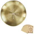 Brass Vegvisir altar plate with Viking compass engraving and lucky pentagram cards - Helm of Awe (Include 12 Cards) / 14cm