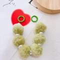 Close-up of green plush ball and white pearl phone charm chain with green ring clips - Matcha Green
