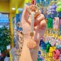 Orange and white crystal mushroom keychain with sparkling gold metal ring and strap - Full Drill Mushroom-Watermelon Red