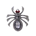 Spider brooch in metal finish with grey and red crystals on white background - Grey (A029-D)