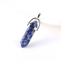 Natural blue sodalite hexagonal point crystal pendant with silver metal bail - Blue Spot Jasper