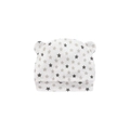 Close-up of soft white cotton baby cap featuring grey and khaki star prints for newborns - Full Small Stars