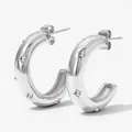 Silver C-shape hoop earrings with micro-inlaid starburst crystals and polished finish - White Zirconia Starburst Style(KDE1391) / Silver