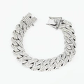 Macro shot of silver rhombic links and box clasp paved with shimmering clear crystals - 8in/20cm (Bracelet) / Silver