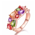 Elegant rose gold ring featuring a cluster of colorful pear and round cut zirconia stones - Ur0441a