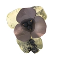 Exquisite handmade floral brooch featuring hammered gold metal and smoky grey resin petals - Matcha Green Grey Mix
