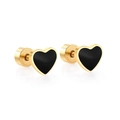 Boucles d'oreilles cœur en acier inoxydable doré avec émail noir de style minimaliste - Noir Doré