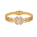Gold-finished bangle with crystal-studded clover and interlocking cutout pattern - Four-leaf Clover (2#)