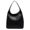 Klassische schwarze gewebte Hobo-Schultertasche mit geräumigem Innenraum und Textur - Schwarz