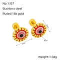 Minimalist 18K gold plated stainless steel evil eye stud earrings with resin detail - Red