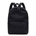 Minimalist black lightweight nylon backpack with front zipper pocket on white background - Black