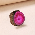 Boho adjustable chunky ring with purple agate druzy slice and hammered bronze finish - Adjustable Open / Rose Red