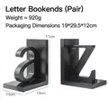 Modern black A to Z alphabet bookends with matte finish for stylish home decor - Alphabet Letter Bookends a-z