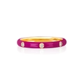 Macro shot of 18K gold plated ring with fuchsia enamel and three round zircon stones - Jz00191 Red / Size 8