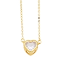 Collana a cuore dorata con grande pendente in zircone trasparente e catena sottile - Bianco