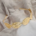Golden Greek goddess style metal leaf headband with fine embossed leaf veins on mesh background - 4# Leaf