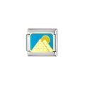 Macro shot of Italian modular charm with enamel desert pyramid and sun on stainless steel - Desert Pyramid Design (Y45) / Yellow