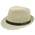 Cappello fedora in paglia beige per anziani con fascia in pelle nera e fibbia - 58cm / Beige