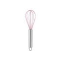 Pink silicone whisk with stainless steel handle for manual kitchen mixing and baking - 8 Inch / Pink