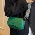 Green lychee pattern leather crossbody bag with vintage colorful wide shoulder strap - Green