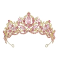 Luxuriöse goldene Brautkrone mit rosa Edelsteinen für Hochzeiten und elegante Bankette - Gold mit rosa Edelsteinen