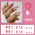 Pink almond press-on nails with French tips and floral patterns, set of 24 pieces - Rose Red Floral French Style (With Glue)