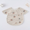 Waterproof baby bib with short sleeves and pear pattern in a soft beige color - Shawl - Little Pear / One Size