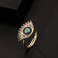 Golden evil eye open ring with colorful gemstones and blue enamel finish - Multi-color Enamel Eye (E)