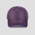 Detailed close-up of purple washed vintage cotton denim baseball cap with curved brim - Purple