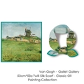 Green Van Gogh oil painting 53cm silk twill square scarf for women hair styling - Le Moulin de la Galette