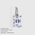 Polished silver stainless steel pendant with rectangular crystal for necklace DIY - April White / Silver