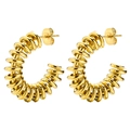 Golden C-shaped earrings with spiral twisted texture in a polished stainless steel finish - Spiral Spring Texture Gold