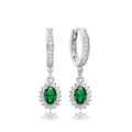 Orecchini in argento S925 con smeraldo ovale e zirconi bianchi a forma di aureola - Smeraldo Ovale