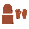Winter 3-piece set with caramel ribbed knit hat, neck warmer, and gloves for warmth - Orange 3-Piece Set