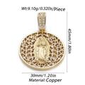 Ciondolo Vergine Maria placcato oro 14K con zirconi e dimensioni dettagliate del prodotto - Stile Rilievo Vergine Maria (116-1)