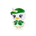 Cute cartoon white duck enamel pin wearing a green beret with daisy and matching cloak - Daisy Green Hat Princess Duck