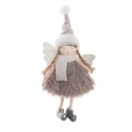 Christmas plush angel tree pendant featuring silver wings and a grey knitted hat - Grey Jacquard Hat