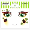 St. Patrick's Day face art stickers with green clovers and sparkling rhinestones - Clover Ladybug