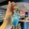 Blue seashell keychain with gold bell and colorful gradient acrylic plating for bag decoration - Large Blue Swirl (pl-1169)