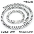 Conjunto de cadena cubana hip-hop de acero inoxidable plateado con collar y pulsera - 10mm / Set de 10mm / Color Acero