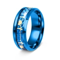 Blue stainless steel ring with carbon fiber inlay and gold heartbeat pattern for men - US 6 / Blue