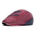Retro washed cotton newsboy cap with red and navy patchwork and Boston embroidery - Red