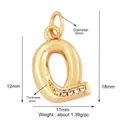 3D gold-plated letter Q pendant with cubic zirconia stones and 5mm bail connector - Zirconia Letter Q