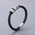 Minimalist black braided leather bracelet with silver stainless steel magnetic clasp - Style B Bracelet (KB125305-TXH)