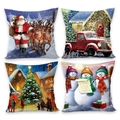Set van 4 kerstkussenhoezen met de kerstman, rendieren en vintage vrachtwagenmotieven - Kerstman en Rode Truck Serie (Set van 4)