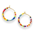Bohemian style hoop earrings featuring colorful beads on a fine golden ring - Vibrant Colorful (GZ-E24030701A-P)