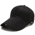 Klassische schwarze Sport-Baseballkappe mit langem Schirm und Metall-Logo für Damen und Herren - Verstellbar / Metalllabel Schwarz