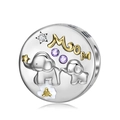 925er Silber Elefanten-Charm mit goldenem Mom-Schriftzug und lila Kristallsteinen - Silber Elefanten Mom Charm