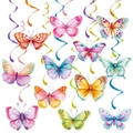 Aquarel vlinder spiraal decoraties voor lentefeesten met kleurrijke folie slingers - 12 stuks vlinderwervelingen